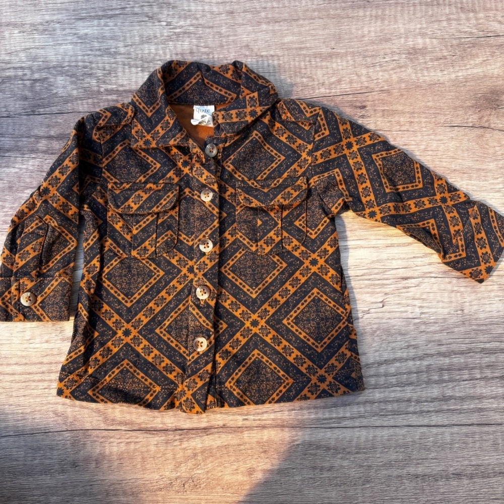 Kate Quinn Baby Jacket 3–6M Brown Geometric Button Front Long Sleeve Soft Cotton